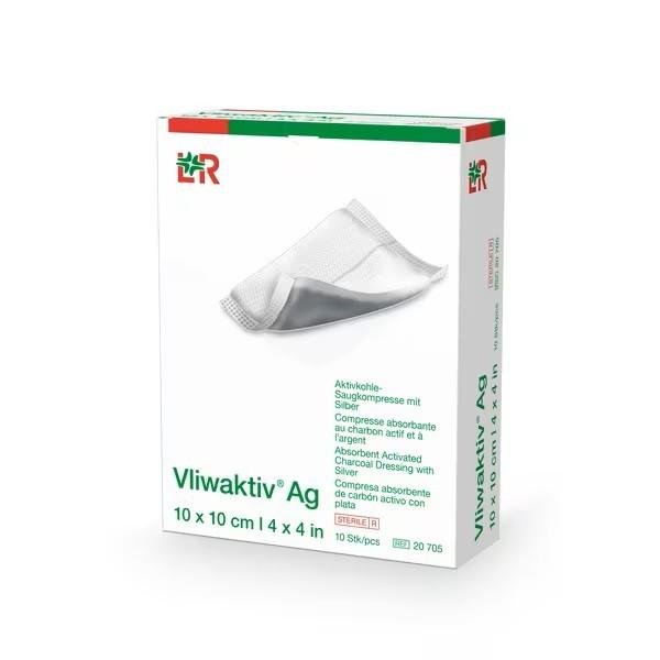 Krytí S Aktivním Uhlím A Stříbrem Vliwaktiv Ag—10 x 10 cm, 10 ks
