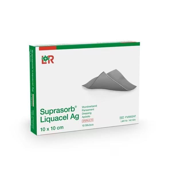 Suprasorb Liquacel Ag - 10 x 10 cm—Krytí s hydrovláknem a stříbrem, 10 ks