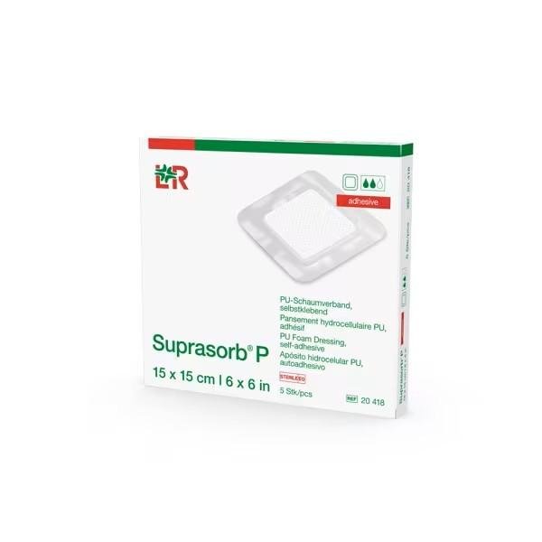 Suprasorb P - 15 x 15 cm—Sterilní polyuretanové krytí, samolepící