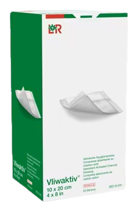 Vliwaktiv - 10 x 20 cm—Sterilní savá komprese s aktivním uhlím, kombinovaná