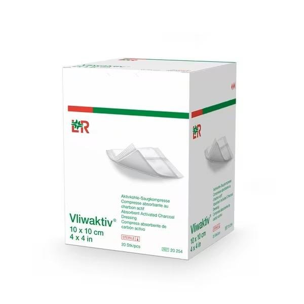 Vliwaktiv - 10 x 15 cm—Sterilní tamponáda s aktivním uhlím a stříbrem, nelepící na ránu, 10 ks