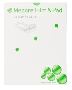 Mepore Film & Pad - 4 x 5 cm—Transparentní hypoalergenní filmová náplast se savým polštářkem, 5 ks