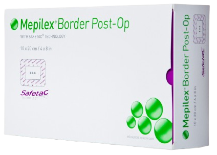 Mepilex Border Post-Op - 10 x 30 cm, 10 ks—Pooperační chirurgické krytí se superabsorpčním jádrem