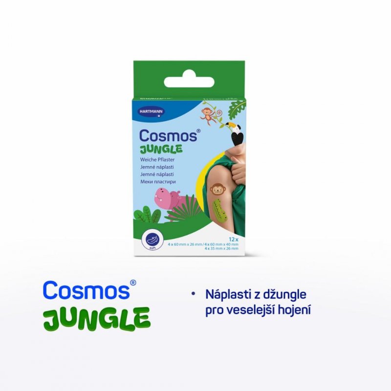 Cosmos Jungle dětské náplasti ve tvaru zvířátek—12 náplastí ve 3 velikostech 