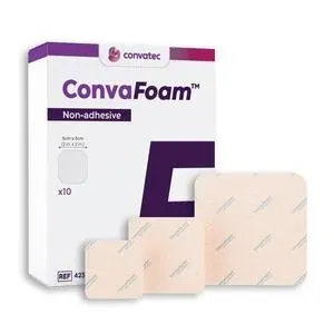 Convafoam Neadhezivní - 10 x 10 cm—Pěnové krytí, Hydrofiber se superabsorpční vrstvou, 10 ks