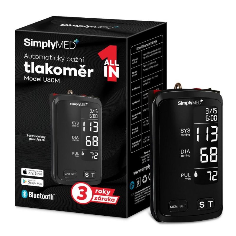 SimplyMed Autom. pažní tlakoměr U80M s Bluetooth