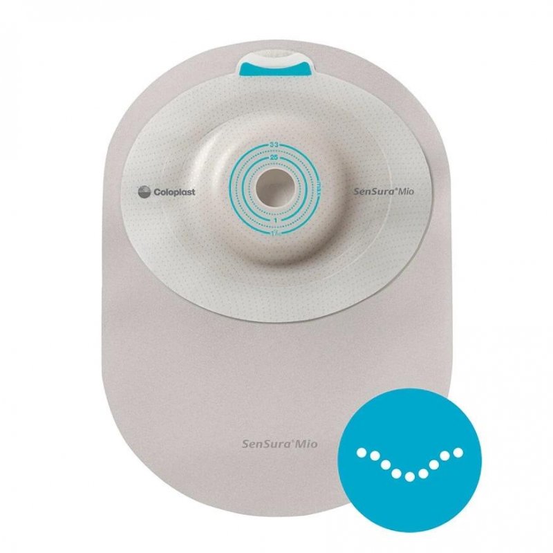 SenSura Mio Convex 1D uzavřené sáčky 10 ks—Střední, šedý, měkká konvexní podložka, otvor 15-33 mm