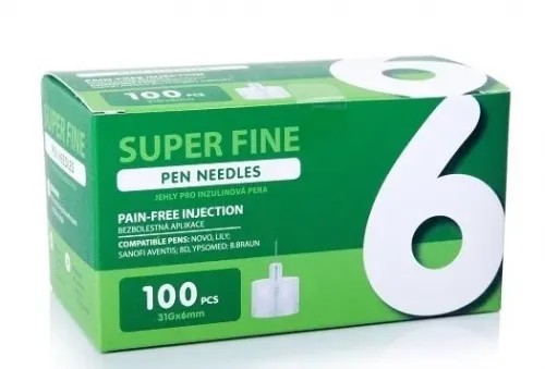 Jehly pro inzulinová pera SUPER FINE - 31G—6 mm, 100 ks