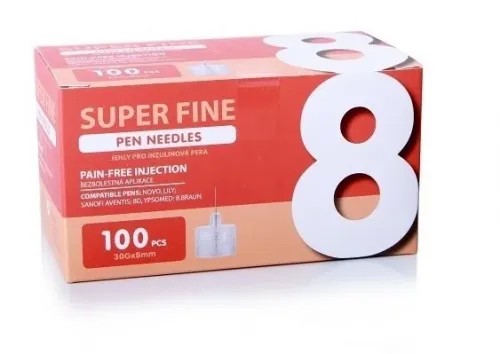 Jehly pro inzulinová pera SUPER FINE - 30G—8 mm, 100 ks
