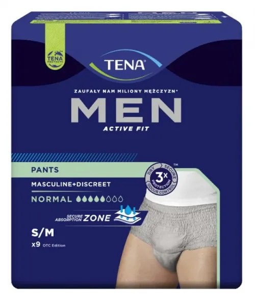 TENA Men Pants Normal Grey S/M—Kalhotky absorbční natahovácí 9 ks