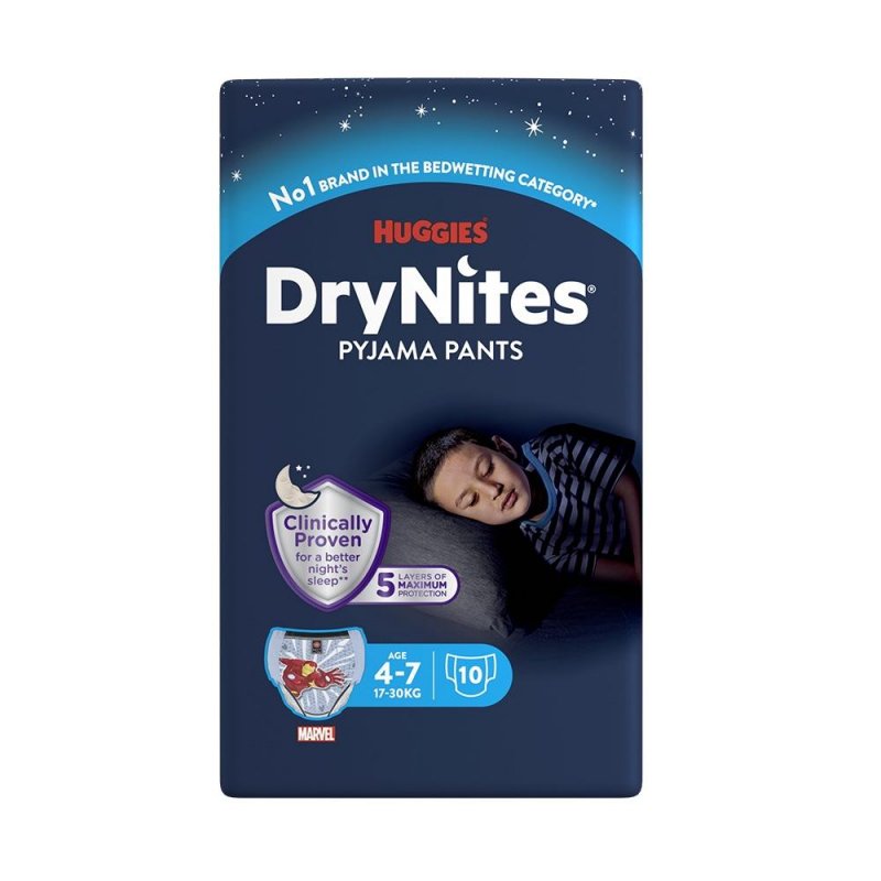Huggies DryNites pro chlapce 4-7 let, 17-30 kg—Natahovací kalhotky 10 ks