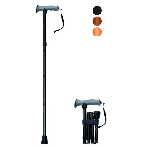 Hůl duralová 414 A skládací, černá—Nastavitelná výška, poutko, pogumované držadlo