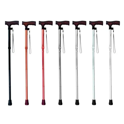 Hůl duralová 413 AH skládací, hnědá, vysoká—Nastavitelná výška, poutko