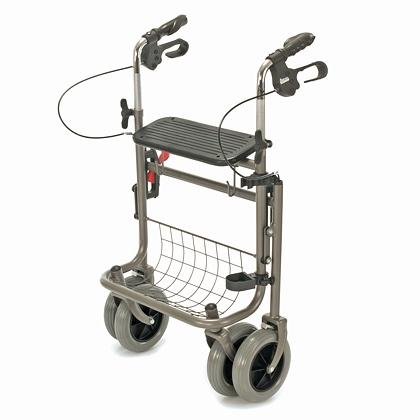 Čtyřkolové chodítko 100 - stříbrné—Skládací rám se sedátkem, nastavitelná výška, brzdy
