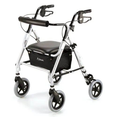 Čtyřkolové chodítko odlehčené 103 - stříbrné—Skládací rám se sedátkem, nastavitelná výška, brzdy