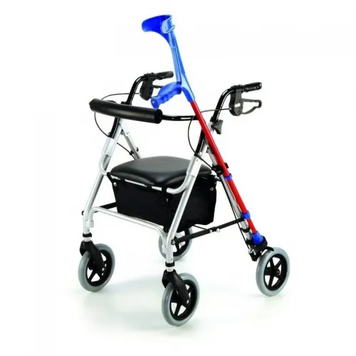 Čtyřkolové chodítko odlehčené 103 - stříbrné—Skládací rám se sedátkem, nastavitelná výška, brzdy