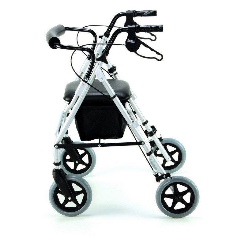 Čtyřkolové chodítko odlehčené 103 - stříbrné—Skládací rám se sedátkem, nastavitelná výška, brzdy