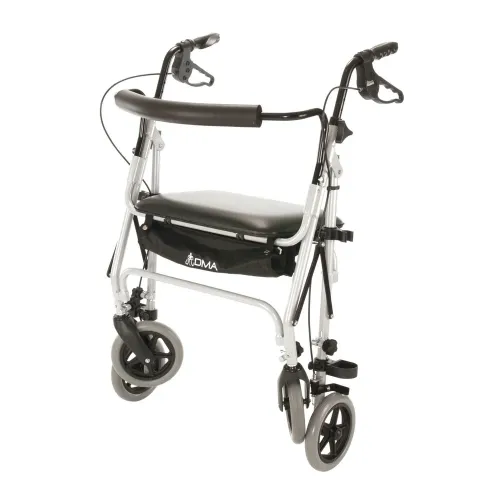 Čtyřkolové chodítko 249 A - rozšířené - stříbrná—Skládací rám se sedátkem, nastavitelná výška, brzdy