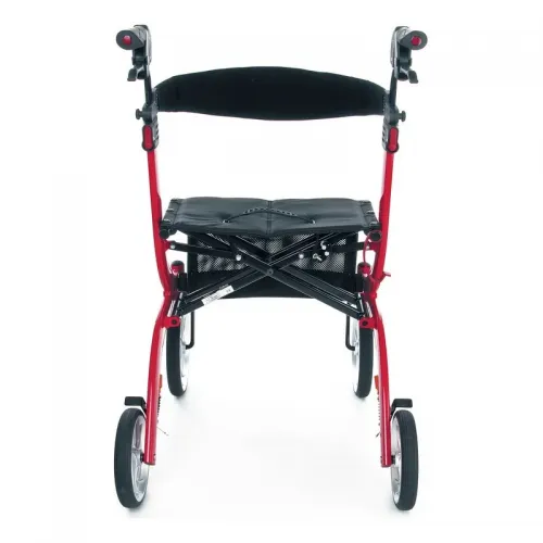 Čtyřkolové chodítko odlehčené 102 - červená—Skládací rám se sedátkem, nastavitelná výška, brzdy