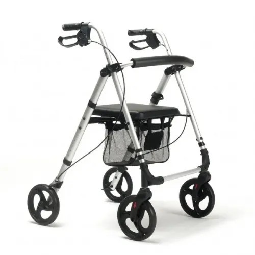 Chodítko ECO PLUS - šedá—Skládací, sedátko s opěrkou, brzdy