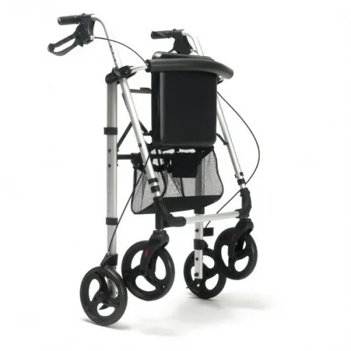 Chodítko ECO PLUS - šedá—Skládací, sedátko s opěrkou, brzdy