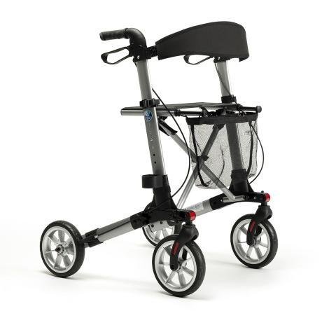 Chodítko Quadri Light - stříbrná—Výškově nastavitelné, sedátko s pásem, brzdy