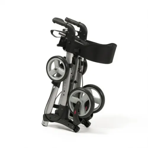 Chodítko Quadri Light - stříbrná—Výškově nastavitelné, sedátko s pásem, brzdy