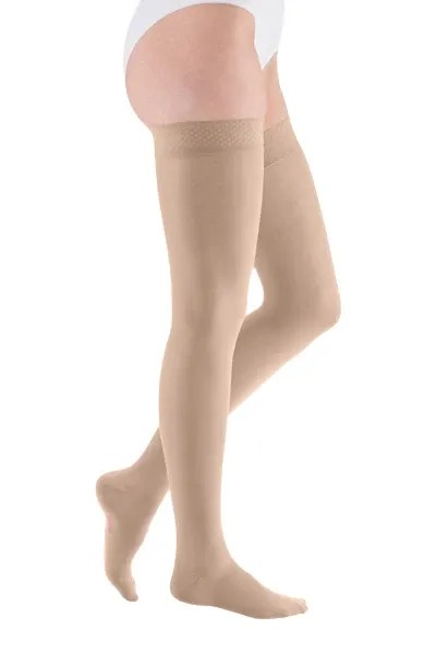 Stehenní punčochy mediven elegance II.KT—S lemem basic, velikost 1+, barva beige, délka normal, se špicí