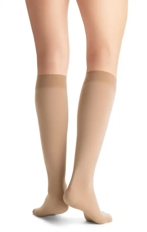 Kompresní lýtkové punčochy JOBST Opaque - V—Kratší délka, karamelová barva, se špicí